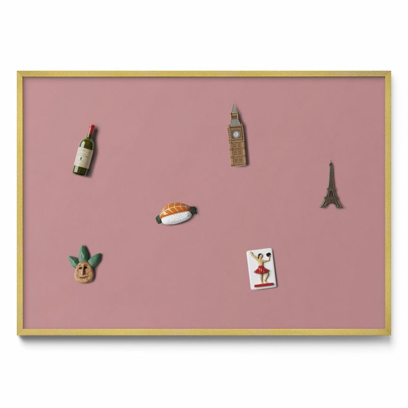 Tablica na magnesy z podróży Tulup 100x70 cm Kolor pastelowy różowy w złotej ramie 1 szt.