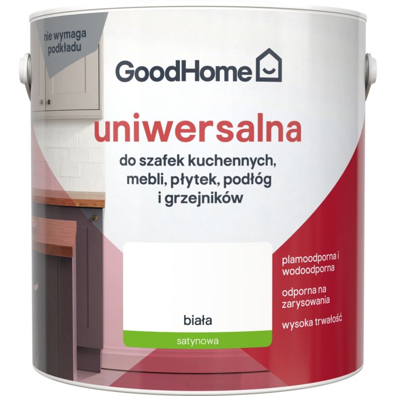 Farba uniwersalna GoodHome Reno biała satyna 2 l