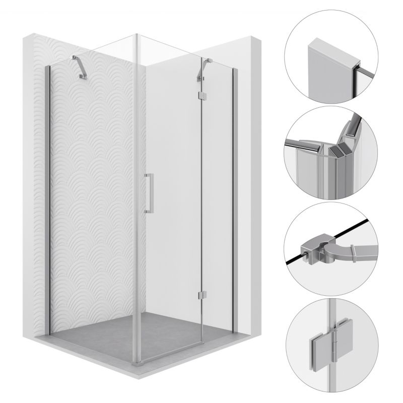 Kabina prysznicowa SEVANTE ROSA 120x90 cm prostokątna uchylna chrom ze wspornikami 1 szt.