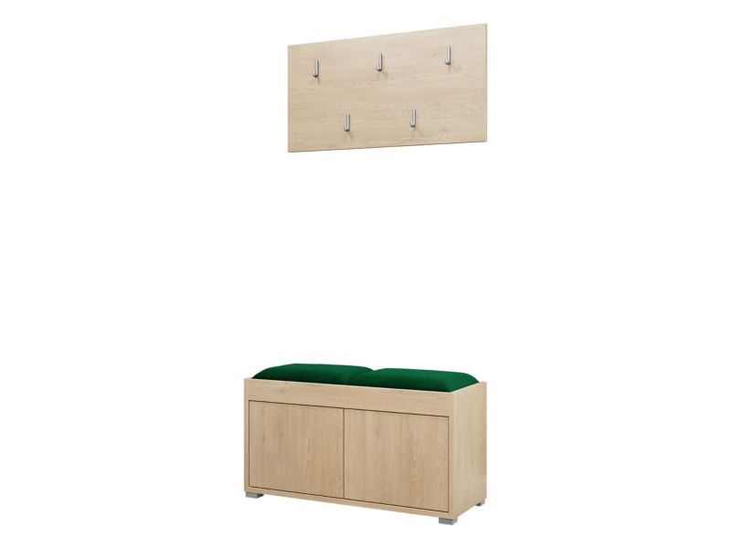 Garderoba MIRJAN 24 z siedziskiem Gesita VII dąb cremona/plusz butelkowa zieleń 1 kpl.