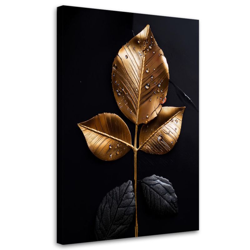 Obraz na płótnie Feeby Złoty Liść Rośliny Glamour 60x90cm 1szt