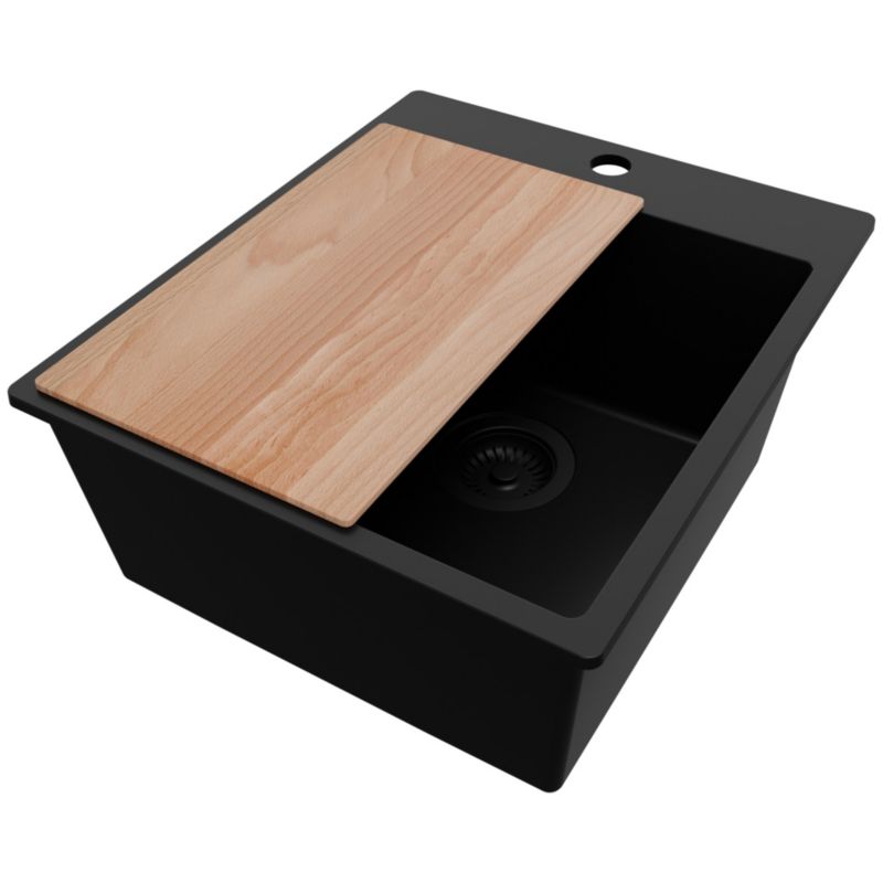 Zlewozmywak Ryga PRIMAGRAN Nablatowy 43x50cm do szafki od 45cm z Syfonem i Dodatkiem Cały Czarny 1 szt.