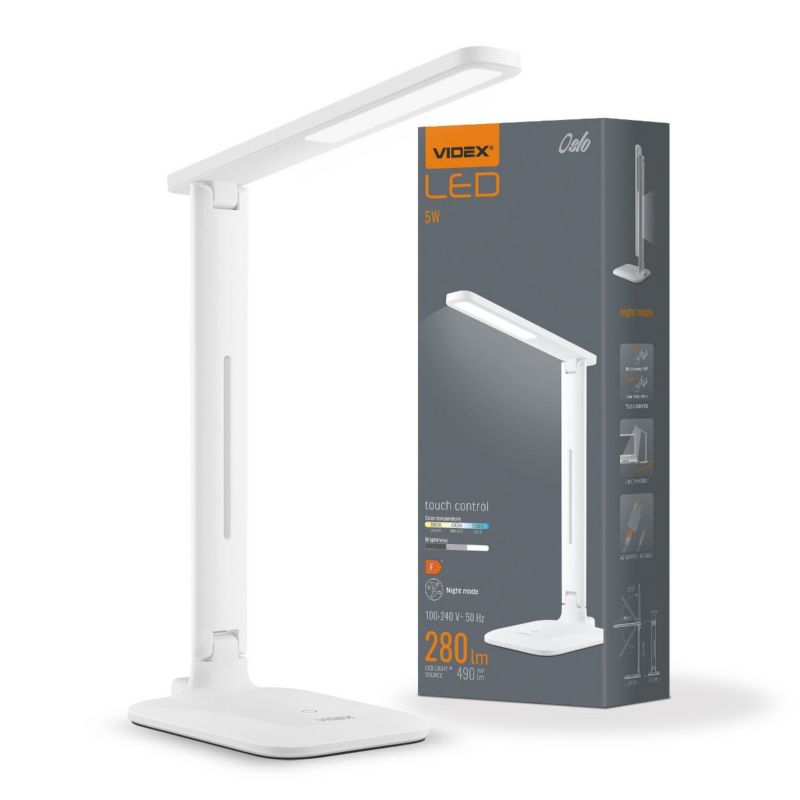 Lampka biurkowa Videx biała LED 5W 3000K / 4000K / 6500K 490lm IP20 wym: 33.3 x 12 x 16.7 cm tworzywo sztuczne - 1 szt.