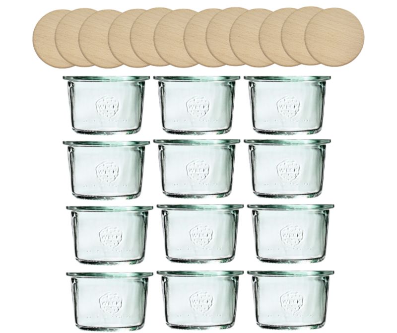 Słoiki MODO24 Weck 80 ml fi 60 mold z drewnianymi wiekami 12 kpl.