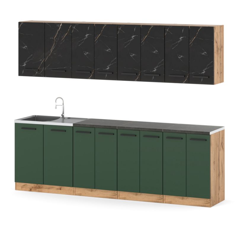 Zestaw Kuchenny Hurtownia-Mebli Z Blatem Kuchnia Vero 260cm Dąb Wotan San Sebastian/Butelkowa Zieleń 260x47x145 cm 1szt.