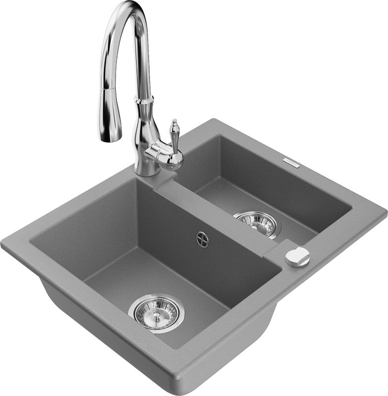 Zlewozmywak granitowy Mexen Cesar 1-komorowy z ociekaczem i baterią kuchenną Aster czarny - 6514-77-73450-07 1 szt.