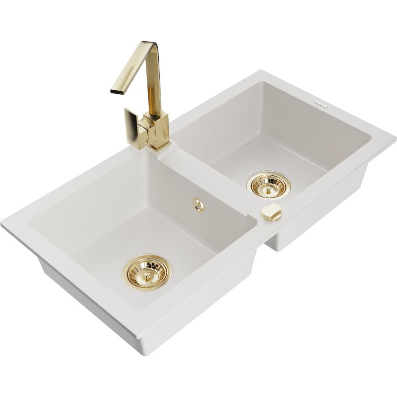 Zlewozmywak granitowy 2-komorowy Mexen Mario z baterią kuchenną Rita czarny - 6504-77-670300-50-B 1 szt.