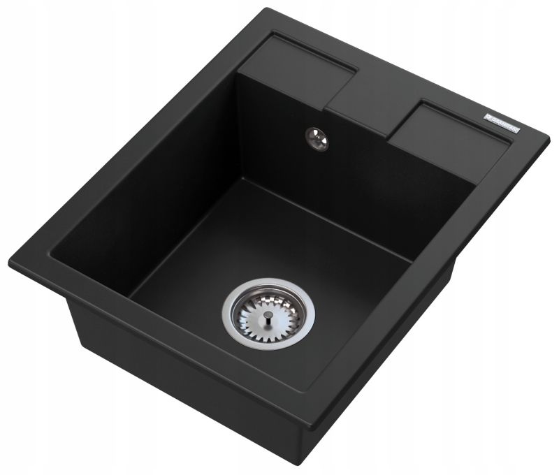 Zlewozmywak Granitowy Jednokomorowy Granitan Samos Czarny Zestaw Zlew Syfon 1 kpl.