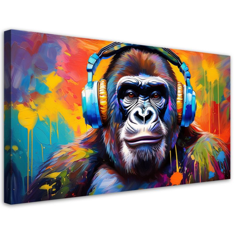 Obraz na płótnie Feeby Kolorowa Małpa w Słuchawkach 120x60cm 1szt
