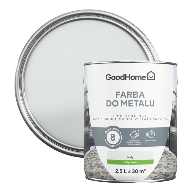 Farba antykorozyjna GoodHome satyna biały 2,5 l