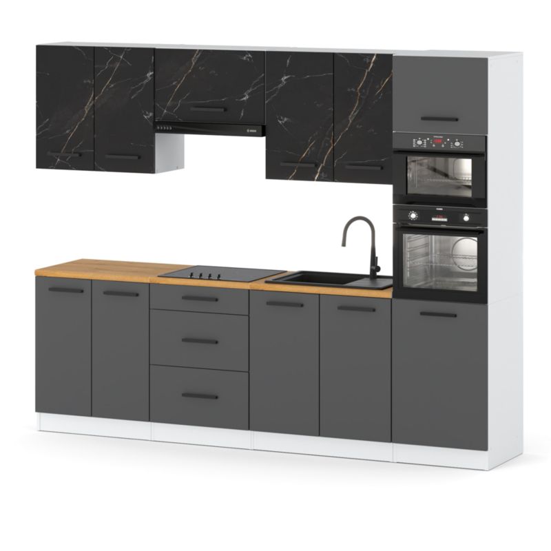 Zestaw Kuchenny Hurtownia-Mebli Z Blatem Kuchnia Marra 260cm Biały Mat San Sebastian/Szary Mat 260x47x217 cm 1szt.