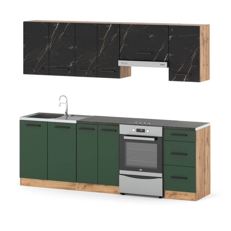Zestaw Kuchenny Hurtownia-Mebli Z Blatem Kuchnia Mokka 240cm Dąb Wotan San Sebastian/Butelkowa Zieleń 240x47x145 cm 1szt.
