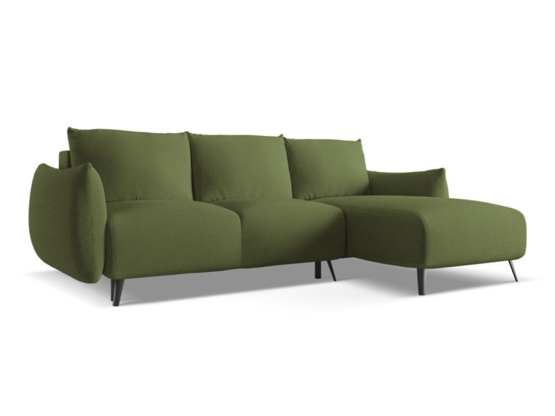 Narożnik prawostronny z funkcją spania LaMiaSofa GENOVA z tkaniny szenilowej 242x162 cm butelkowa zieleń 1 szt.