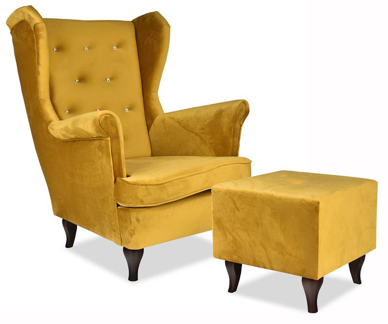 Fotel uszak do salonu z podnóżkiem Family Meble Diana miodowy 1szt