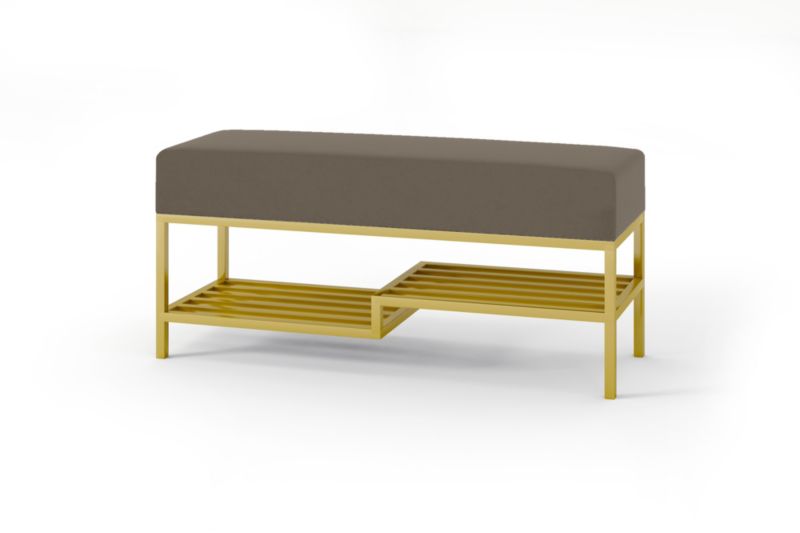Ławka tapicerowana z półką Bettso Mello 100 cm do przedpokoju na złotym stelażu szarobrązowy 1szt.