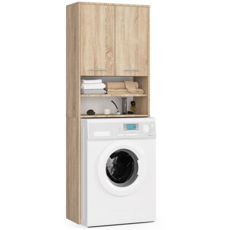 Słupek łazienkowy Akord Fin do zabudowy pralki Dąb Sonoma 64 cm wnęka 2 drzwi kolor Dąb Sonoma mat 4 półki 64x30x180 cm 1 szt.