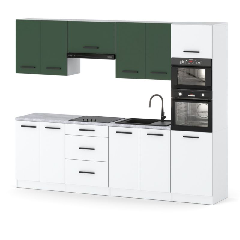 Zestaw Kuchenny Hurtownia-Mebli Z Blatem Kuchnia Marra 260cm Biały Mat Butelkowa Zieleń/Biały Mat 260x47x217 cm 1szt.