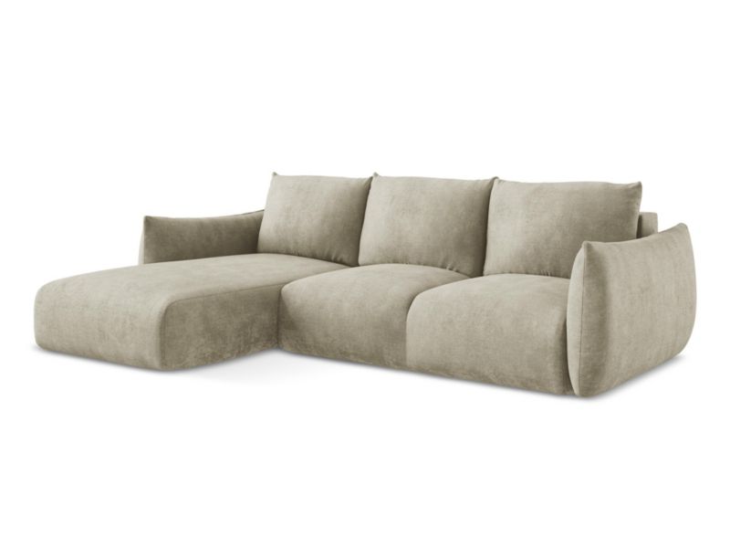 Narożnik lewostronny z funkcją spania LaMiaSofa SAVONA z tkaniny szenilowej 242x162 cm beżowy 1 szt.