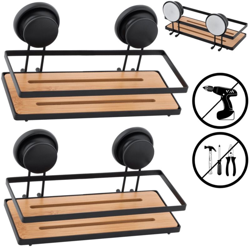 Zestaw łazienkowy Yoka Home czarny - 2 x półka łazienkowa bambus GAVI loft - 1 szt.