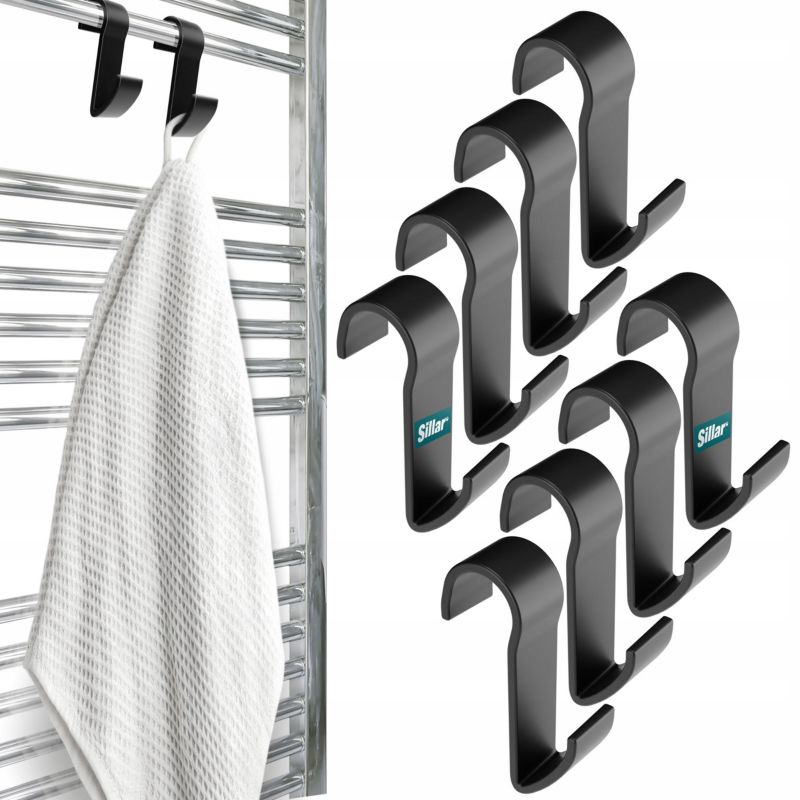 Haczyki, Sillar, wieszaki łazienkowe, uchwyty na kaloryfer, grzejnik, dwustronne, czarny, 8szt