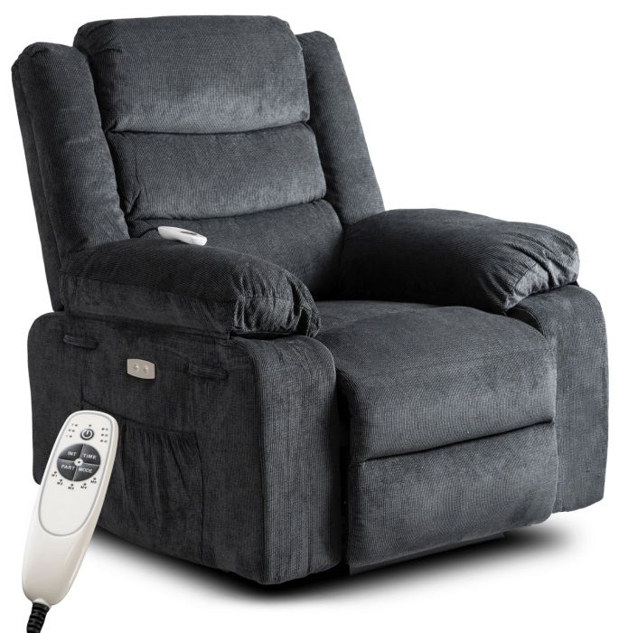 Fotel Masujący Jasper Mebel Elite Elektrycznie Rozkładany z Podnóżkiem Ciemnoszary 1 szt
