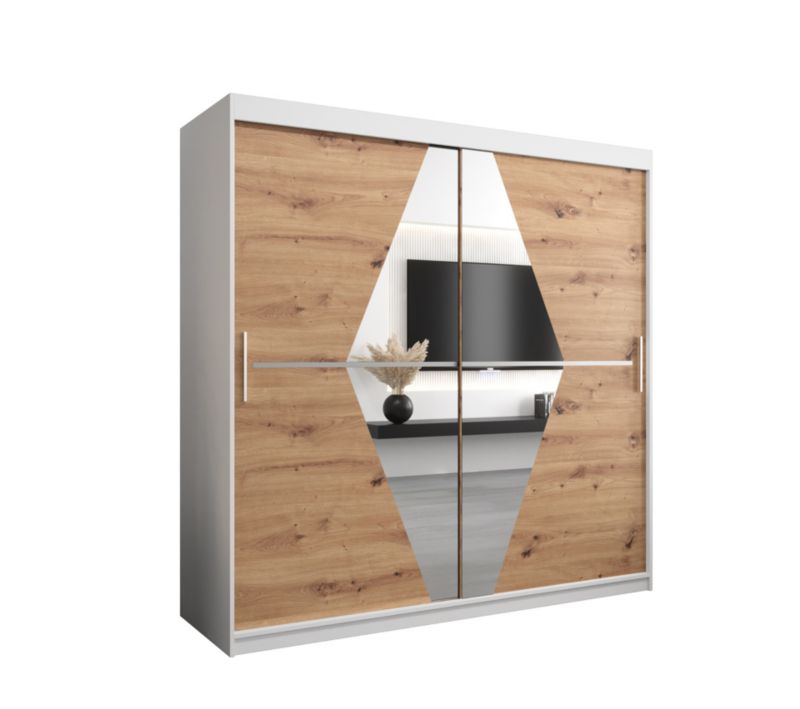 Szafa przesuwna Garderoba Abiks BOLIWIA 200 biały mat + dąb artisan 1 szt.