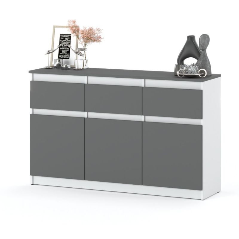 Komoda Hurtownia-Mebli Szuflady 3 Oleksa Plus 3D3SZ 120cm Biały Mat Szary Mat 120x35x75 cm 1szt.