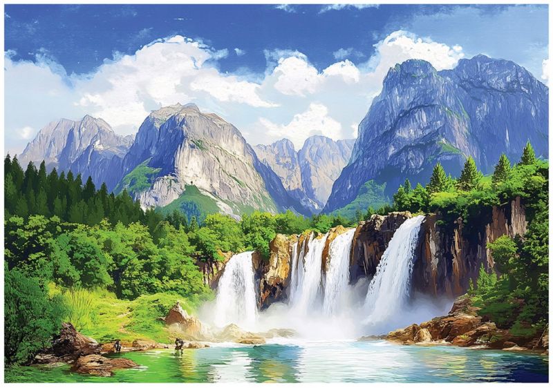 Fototapeta Wodospad 3D Góry WALLARENA 250x175 cm Tapeta Do Sypialni Salonu Na Flizelinie 1 szt.