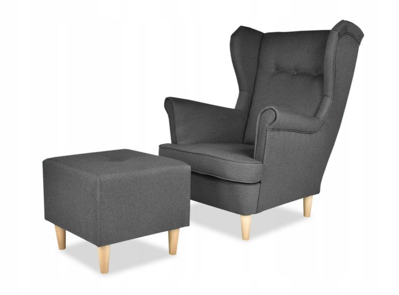 Fotel uszak do salonu z podnóżkiem Family Meble ARI szary 1szt