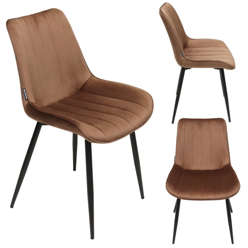 Krzesło tapicerowane Bauerkraft welurowe do salonu jadalni velvet loft brązowe 1szt