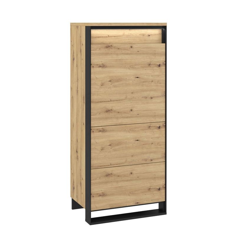 Komoda jednodrzwiowa Bettso Quant wąska z półkami i oświetleniem LED dąb artisan 1szt.