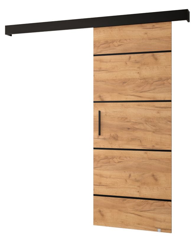 Drzwi przesuwne naścienne Abiks SALWADOR IV 90 dąb craft + czarny mat + czarny 1 szt.