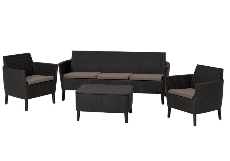 Meble ogrodowe Keter Salemo Zestaw z 3-osobową sofą i 2-ma fotelami Brąz, 1 kpl.