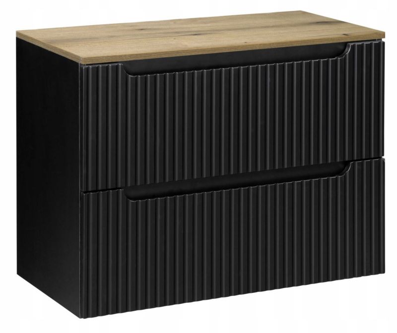 Szafka pod Umywalkę 80 cm Wisząca z Blatem Dąb Nova Black Czarna Furnidea