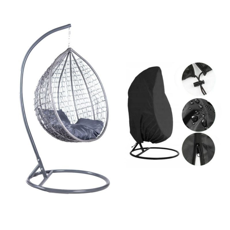 Fotel wiszący Bettso Cobe ogrodowy z pokrowcem przeciwdeszczowym grafitowa poduszka szary 1szt.