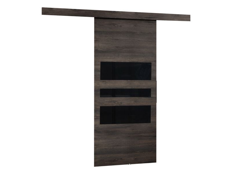 Drzwi przesuwne wewnętrzne MIRJAN 24 Malibu I 80 + samodomykacz jesion ciemny + czarny lacobel 1 kpl.