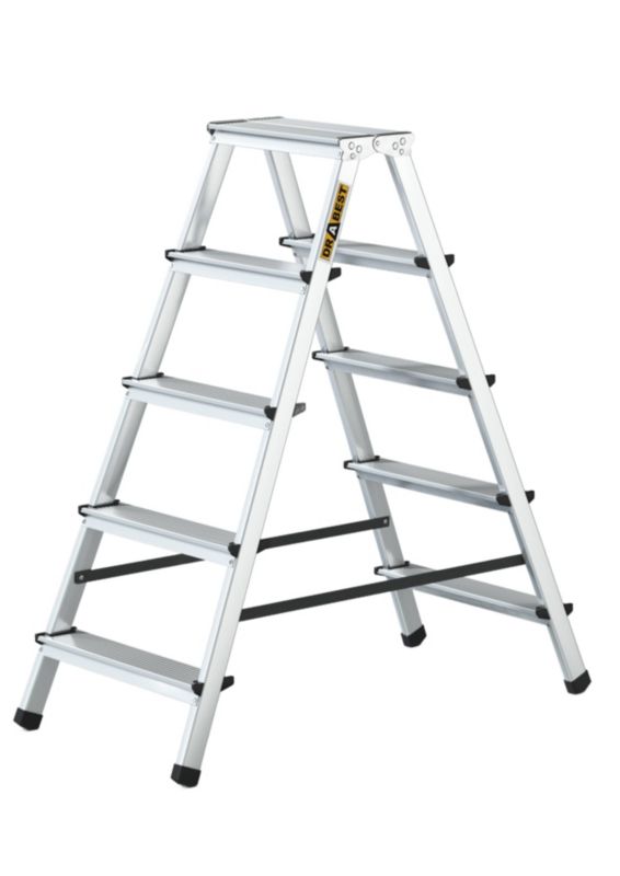 Drabinka aluminiowa dwustronna DRABEST 2x5 stopni, schodki składane domowe, 1 szt.