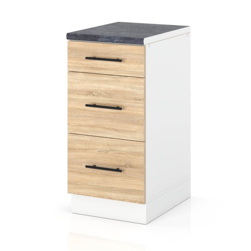 Szafka Kuchenna Hurtownia-Mebli Stojąca Z Szufladami D40S3 MET sPremium 40cm Biały Mat Dąb Sonoma 40x52x85 cm 1szt.