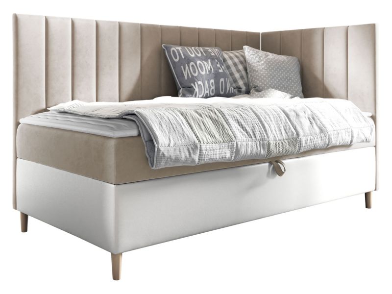 Łóżko kontynentalne MIRJAN 24 Maja Junior 3 90x200, Strona: Prawa biała ekoskóra/beżowy 1 szt.