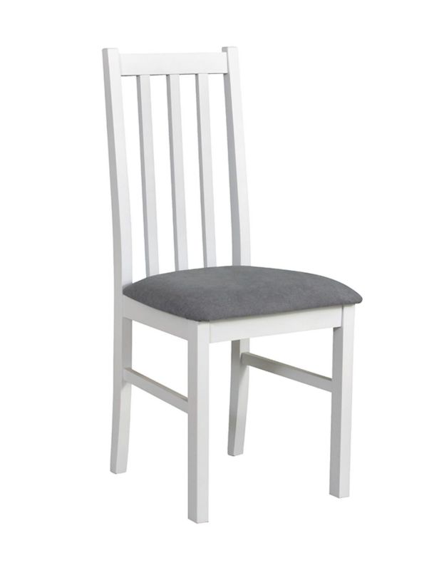 Krzesło tapicerowane Bettso Bos 10 drewniane z tapicerowanym siedziskiem w szarej tkaninie biały 1szt.