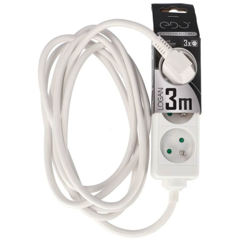 Przedłużacz domowy przenośny Edo Logan White 3 - krotny z uziemieniem 3m EDO777552 1 szt.