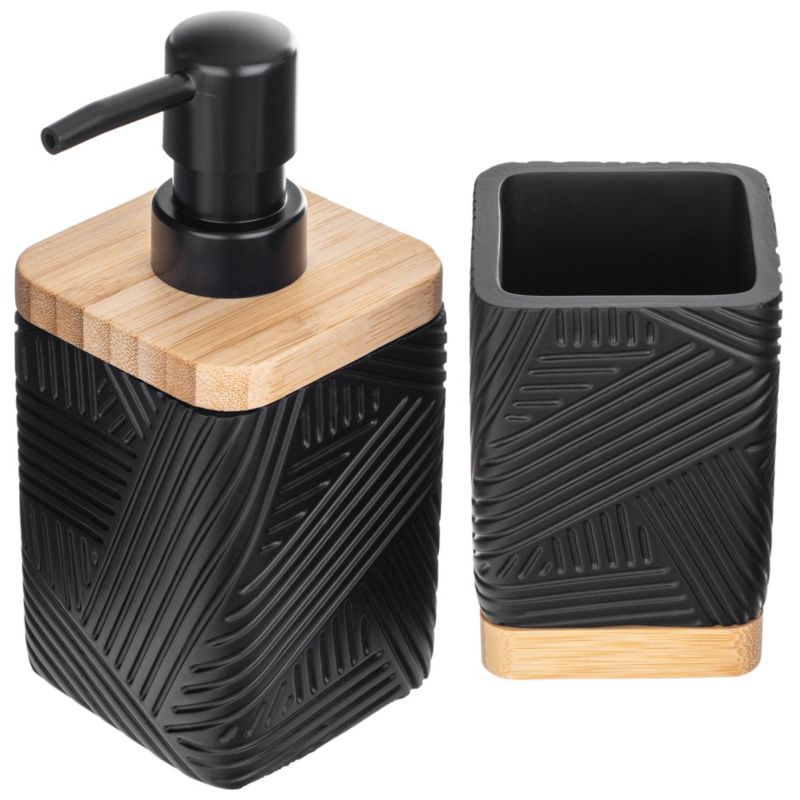 Komplet Łazienkowy KADAX Zestaw Dozownik Na mydło Płynne Kubek Łazienkowy Czarny 1 szt.