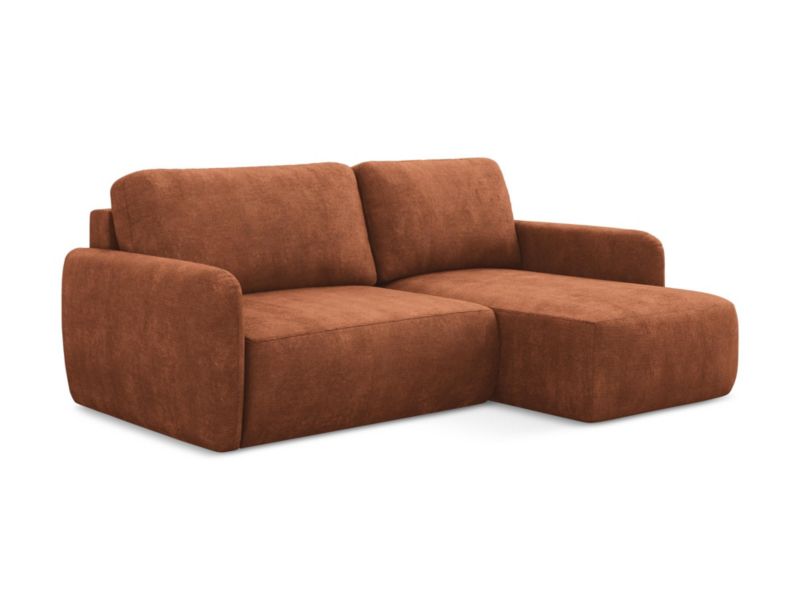 Narożnik prawostronny z funkcją spania LaMiaSofa CORLE z tkaniny szenilowej 207x148 cm terakota 1 szt.