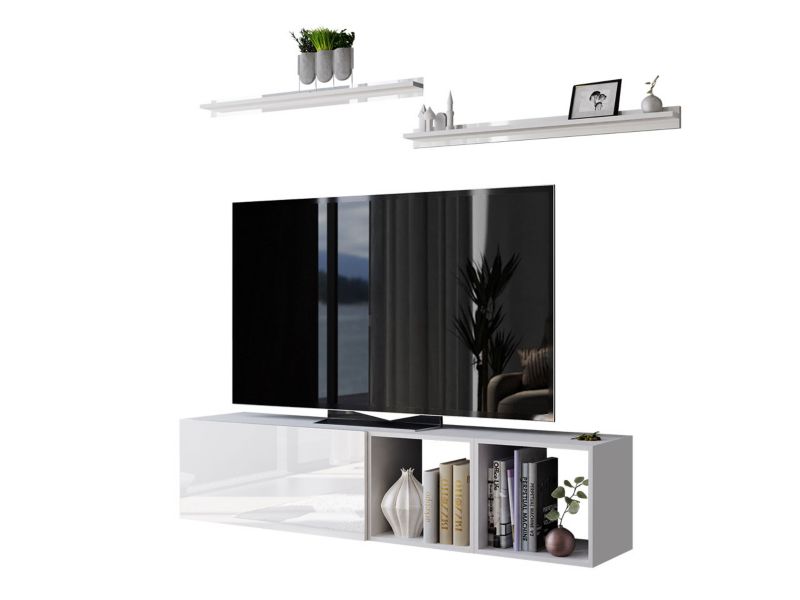 Szafka RTV z półkami MIRJAN 24 Boxing 17 biały / biały połysk 1 szt.