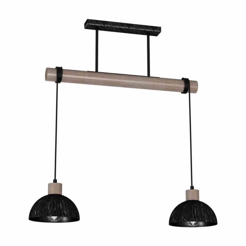 Lampa sufitowa wisząca Milagro Erik 6390 czarna-ciemne drewno szerokość 60 cm 2xE27 x 40W 1 szt.