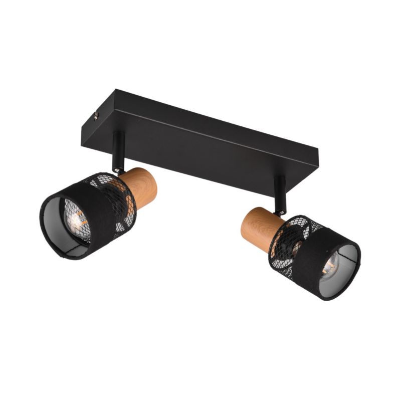 Oprawa sufitowa spot Trio Nandini czarny z jasnym drewnem 2 x E14 x 10W IP20 wym: 17 x 8,5 x 38,5 cm - 1 szt.