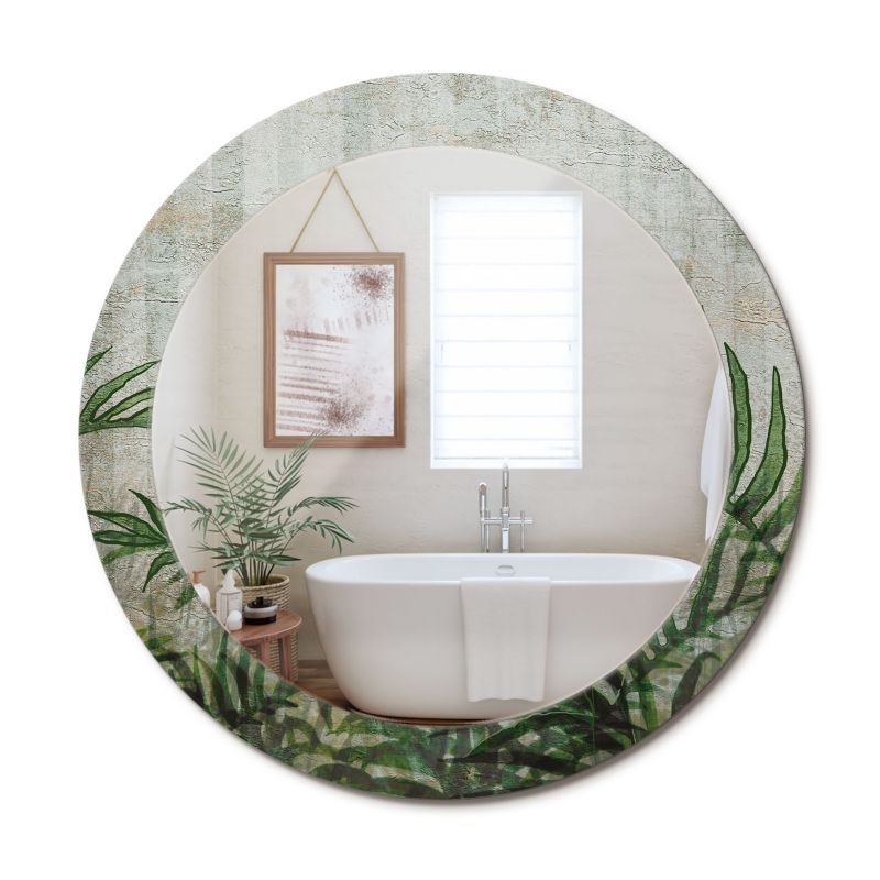 Lustro Okrągłe ArtPrintCave 70 cm Liście Paproci Ramka z Nadrukiem do Sypialni 1 szt.