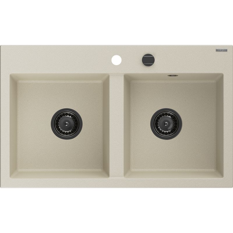 Zlewozmywak granitowy Mexen Andres 1,5-komorowy z ociekaczem i baterią kuchenną Duo czarny - 6515-77-671701-57-G 1 szt.