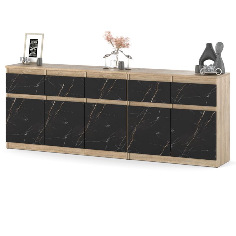 Komoda Hurtownia-Mebli Szuflady 5 Best Oleksa 200cm Dąb Sonoma San Sebastian 200x35x75 cm 1szt.