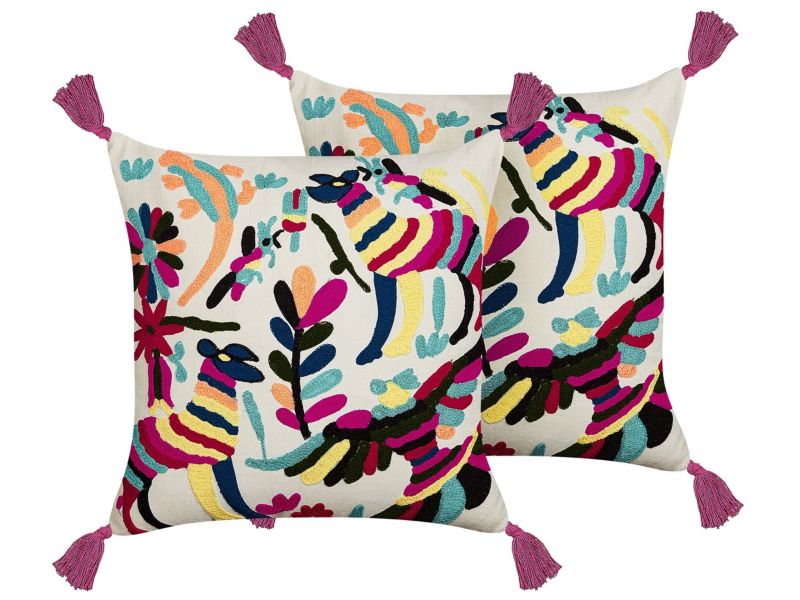 Zestaw 2 poduszek Wzór abstrakcyjny Raiganj Boucle 50 x 50 cm Kolorowy 1 par.